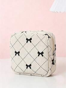1pc Bow & Floral Print Sanitary Pad Storage Bag, Mini Makeup Bag, Multi-Functional Square Sanitary Pad Storage Bag, Girl/Girls Small Travel Makeup & Toiletries Bag, Cute Zipper Storage Bag, Suitable For Travel Essentials Storage - Multicolor - View 9