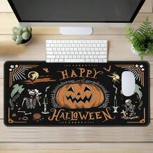 Vintage Halloween Oversized Mouse Pad, Black Background Pumpkin Skull Ghost Witch Print, Stitched Edge Soft Fabric Keyboard Desk Mat, Non-Slip Rubber Base, Gaming Office Desktop Decor Gift - View 1