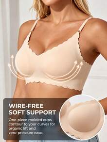 2pcs Women's Wavy Shell Edge Seamless Black/Nude Soft Breathable Wireless Support Comfortable Daily Bra - Multicolor - View 10