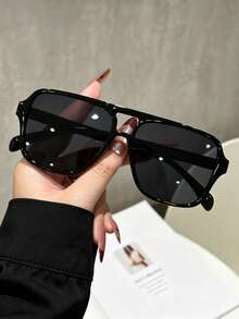 1pc Women's Plastic Square Fashion Glasses, Large Frame Casual Eyewear For Beach Vacations And Daily Wear - Multicolor - View 9