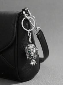 1pc Fashion European And American Retro Personalized Hip Hop Animal Leopard Head Keychain Bag Charm, Suitable For Men's Car Key And Bag Decoration - Antique Silver - View 4