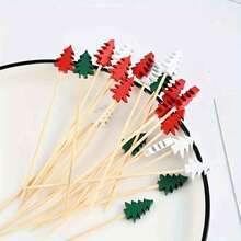 10/50/100pcs Christmas Tree Shaped Cocktail Picks, Exquisitely Designed Red, Green, White Bamboo Material, Adding Festive Atmosphere To Christmas Party - Multicolor - View 9