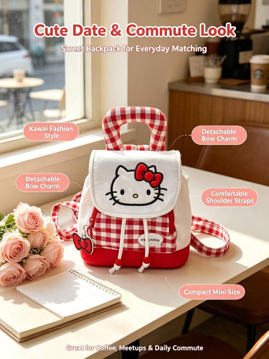 Sanrio Backpack, Kawaii Embroidered Drawstring Backpack With Bow ...