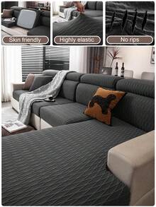 1PC Jacquard Elastic Protective Cover Suitable For All Seasons, Fashionable And Simple Anti Slip Sofa Cover, Washable, Pet Scratch Resistant, Suitable For Living Room, Bedroom, Dining Room, Outdoor, Suitable For L-Shaped 1/2/3/4 Seat Sofas - Dark Grey - View 1