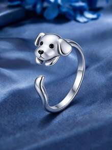 1pc Cute Big Ear Dog Ring, Rhinestone Inlaid Women's Wedding Ring, Girls Promise Ring, Eternity Ring, Women's Jewelry Gift - Style 1 - View 1