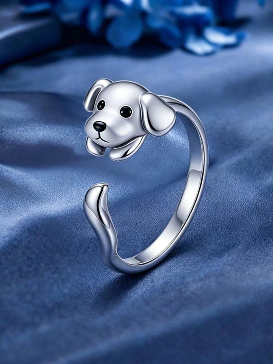 1pc Cute Big Ear Dog Ring, Rhinestone Inlaid Women's Wedding Ring, Girls Promise Ring, Eternity Ring, Women's Jewelry Gift - Style 1 - View 1