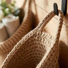 3PCS Hanging Woven Basket Set With 3 Sizes, Boho Rope Crochet Wall Hanging Storage Baskets With Hanging Loops, Decorative Multipurpose Space Saving Wall Organizer For Bathroom Bedroom Living Room Kitchen Entryway Plants Towels - Khaki - View 4