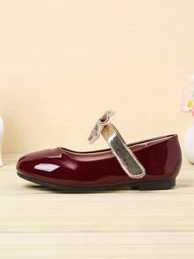 1 Pair Beautiful Bow Flat Shoes For Girls, Autumn/Winter Daily Wear - Burgundy - View 6