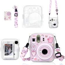 1pc Protective Camera Case Compatible With Fujifilm In Stax Mini 13, Custom Fit Instant Accessories With Cartoon Stickers, Clear Glitter PC Bag With Adjustable Shoulder Strap, Suitable As A Gift For Holidays, Professional Camera Protective Case. - View 4