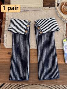 1 Pair Women's Leg Warmers, Autumn/Winter Warm Retro Colorblock Cuffed Button Stacked Leg Covers, Versatile Styling, Y2K Long Boot Leg Warmers - Multicolor - View 15