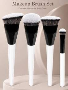 4pcs Professional Facial Makeup Brush Set, Soft Bristles For Foundation, Blush, Contour, Base Makeup, Professional Daily Makeup Tools, Holiday Gift - White - View 9