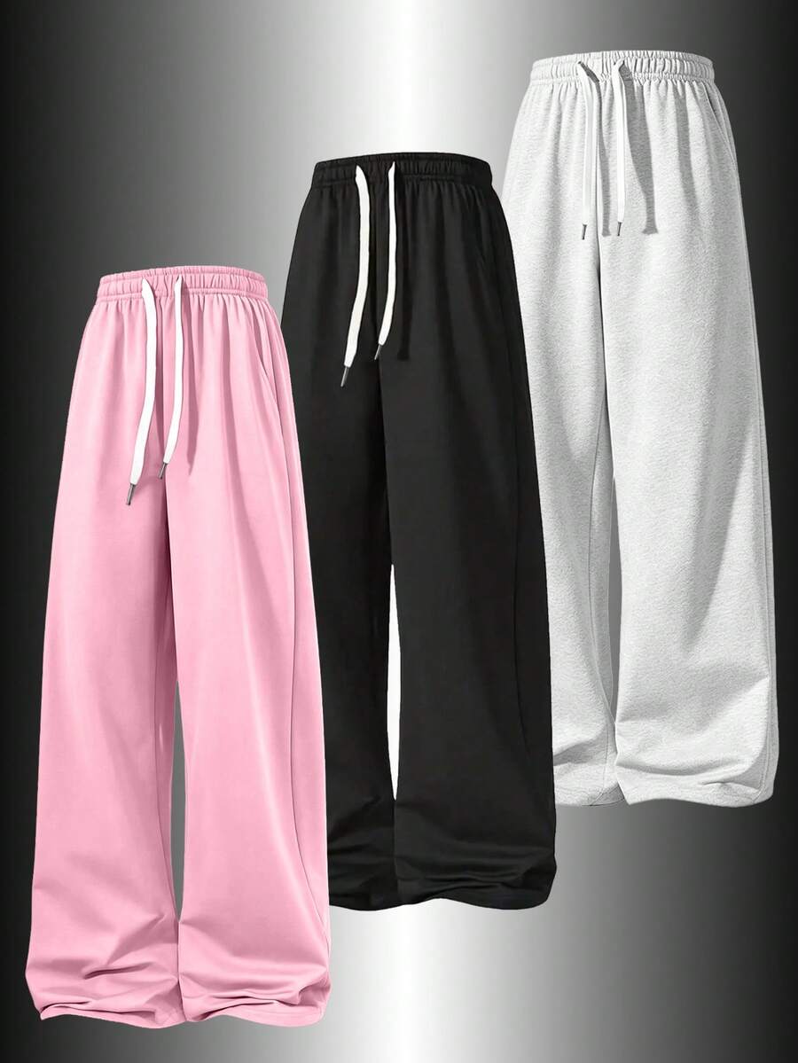 Loose Fit Drawstring Design Casual Wide Leg Pants, Suitable For Outdoor Sports, Everyday Wear In Summer & Autumn, Great Gift For Girlfriend Back To School Season Pink Spring - Pink - View 1
