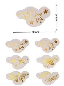 6 Sheets Gold Hair Tattoos Glitter Stickers Flash Tattoos With Star Flowers Butterfly Pattern Cute Sparkle Freckles Y2K Makeup For Rave Party Performance Music Festival Essentials - Gold - View 3