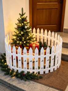 5Pcs Christmas Tree Fence Christmas Tree Blocker Deer And Snowflake Cutout Pattern, White PVC Material. Tree Protectors Barrier For Wedding Party Decor Home Decor,Christmas Home Decorations, Outdoor Garden Decorations, Christmas Ornaments - Multicolor - View 4