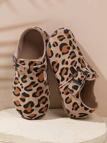 Girls' Leopard Print Suede Flat Shoes, Children's Comfortable Soft Sole Adjustable Buckle Non-Slip Casual Shoes, Suitable For Daily Wear And Outdoor Activities - Khaki - View 6