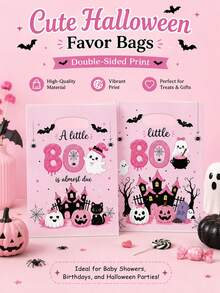 30pcs Cute Funny Pink Boo Ghost Gift Bags, Reusable Handheld Party Favor Bags With Pumpkin, Bat, Spider, Castle Prints, Suitable For Gender Reveal, Halloween Holiday Snack, Candy, Gift Packaging - Multicolor - View 1