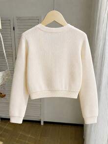 Autumn Girls' Fashion 3D Bow Cardigan, Sweet Minimalist Long Sleeve Top - Apricot - View 2