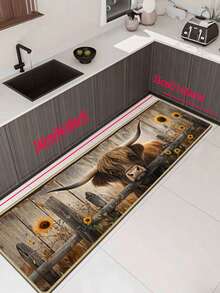 SANJIANGDI 1pc Farmhouse-Style Gaodi Niu Pattern Kitchen Mat, 0.6mm Crystal Velvet Soft And Machine Washable.Suitable For Kitchen,Corridors, Bathrooms, Living Rooms, Outdoor Door Mats, And Toilets. Useable Throughout The Year And For Various Holidays. - Multicolor - View 15
