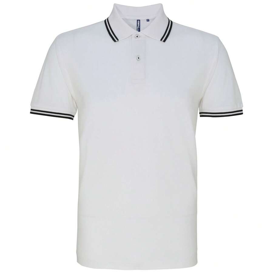 Roly Asquith & Fox Mens Classic Fit Tipped Polo Shirt - White/ Black - View 1