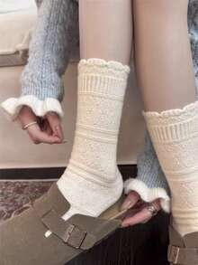 4Pairs Women's Vintage Rhombus Textured Ruffle Socks, Knit Mid-Calf Socks For Daily Wear - Multicolor - View 7
