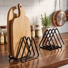 Triangular Metal Cutting Board Rack, Heavy Duty Space-Saving Countertop And Cabinet Storage Rack With Pot Holder, Kitchen Storage Organizer And Accessories, Easy To Install Sturdy Cutting Board, Cookware And Pot Lid Organizer Rack, Pantry Storage - Black - View 1