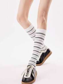1/2/4 Pairs Women's Knee-High Socks, College Style Retro Striped Slouch Socks, Warm & Windproof For Autumn/Winter, Versatile For Boots And Daily Wear - Multicolor - View 7