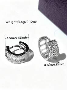 1 Pair Exquisite Cubic Zirconia Hoop Earrings Women Wedding Engagement Party Jewelry Valentine's Day Gift - Silver - View 5