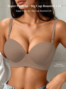 Bra Jelly Wanita, Push-Up, Pembesar Payudara, Bra Tali Bahu Anti-Kendur, Tanpa Kawat, Bra Penopang Samping, Cocok untuk Cup A/B, Sangat Pas untuk Payudara Kecil - Khaki - View 3