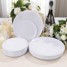 Minimalist Pure White Round Tray/Plate Set - 7.5 Inch Small Plate/10.25 Inch Large Plate, Stackable Space-Saving, Elegant Tableware, Suitable For Weddings, Birthday Parties, Christmas, School Gatherings, Outdoor Banquets And Daily Dining. Suitable For Both Formal And Informal Occasions, Versatile Party Tableware, Ideal Choice For Event Planners - View 8