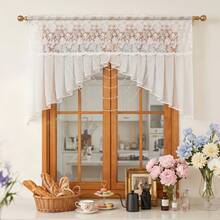 FLYINGCURTAINS White Lace Window Valance Curtain, Floral Embroidery Sheer Short Curtain, Semi‑Transparent Light‑Filtering Kitchen Cafe Curtain, Small Window Decor For Bedr - White - View 3