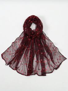 1件輕量透氣時尚亮片女款純色薄紗頭巾披肩 - S53680-酒紅色 - 查看 3