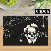 1/4/6pcs Halloween Series Bone Font Skeleton Spider Web Pattern Printed Placemats, Heat-Resistant Table Mats For Home Kitchen/Dining Table Protection, Party Scene Decoration - Multicolor - View 13