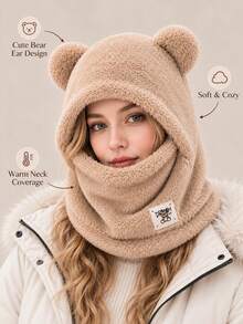 1 chiếc mũ trùm đầu Balaclava nỉ unisex mùa thu/đông, thiết kế tai gấu dễ thương, khăn che mặt giữ ấm chống gió có mũ, bảo vệ cổ bằng lông mềm, phù hợp cho đạp xe, trượt tuyết, cắm trại, đi làm và mặc ngoài trời thời tiết lạnh - nhiều màu - Xem 5