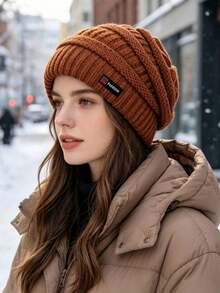 1pc Women's Autumn/Winter Solid Color Knitted Hat, Fashionable Versatile Windproof Warm Thermal Lined Beanie, Suitable For Daily Outdoor Wear And Cold Weather Travel - Multicolor - View 4