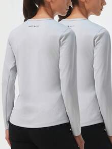 HOTSUIT 2件組女款針織長袖桑拿上衣，修身運動上衣，適合運動訓練與春季日常穿著 - 淺灰色 - 查看 6