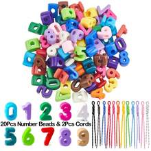 20pcs 3D Number Beads With 2 Strings, Acrylic Large Hole Flat Bubble Spacer Beads Pendant, For Jewelry Making, Keychain, Bag Decoration DIY Craft Accessories - Multicolor - View 6