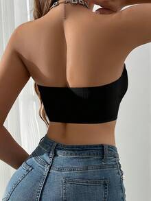 2Pcs Multi-Color Ribbed Front Closure Women Bra, Wireless Strapless Wrap Bandeau With Front Hook Padded Push Up Cups Lingerie. - Multicolor - View 4