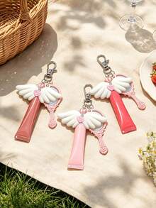 15ml Fashionable Slanted Lip Gloss Tube With Cute Pink Handheld Mirror Keychain, Angel Wing Shaped Lip Gloss Cap, Multi-Functional Fashion Bag Charm, Refillable Cosmetic Container, Squeeze Dispenser Bottle, Lip Gloss Keychain - Multicolor - View 7