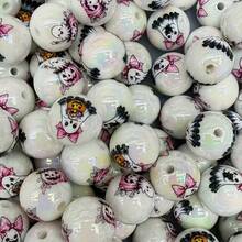 10pcs 16mm Rainbow White Ghost Print Acrylic Round Beads, Random Mixed Color Pink Bow Halloween Perforated Beads, Suitable For Pens, Bracelets, Jewelry Crafts - Random Color Mixing - View 2