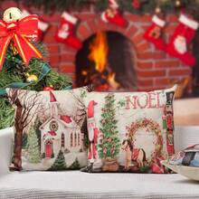 4PCS Christmas Decorative Pillow Cover, Red Snowflake And Christmas Tree Printed Cushion Cover, Farmhouse Style Suitable For Home Sofa And Living Room, Home Decor / Autumn Decoration / Room Decoration, Single-Sided Print, Pillow Insert Not Included - Red - View 5