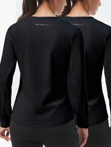 HOTSUIT 2pcs/Set Women's Knitted Long Sleeve Sauna Shirts, Slim Fit Fitness Tops, Suitable For Sports Training And Spring Daily Wear - Black - View 5