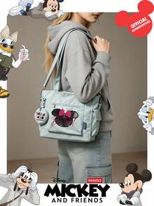 Miniso Disney Minnie Mouse Silhouette Bow Print Tote Bag 2 Pieces Set With Coin Purse,Ideal For Work,Travel,Shopping And Everyday Use - Mint Green - View 7