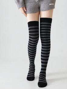 1/5 Pairs Women's Over-The-Knee Socks, Winter Warm Contrast Color Striped Slimming High-Top Slouch Socks, Suitable For Multiple Outfits, Party Wear, Christmas Wear - Multicolor - View 11