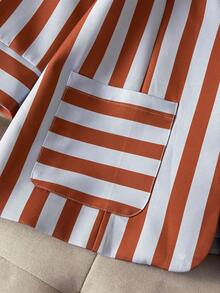 New Spring/Autumn Striped Print Elegant Fashion Women's Blazer - Coral Orange - View 4