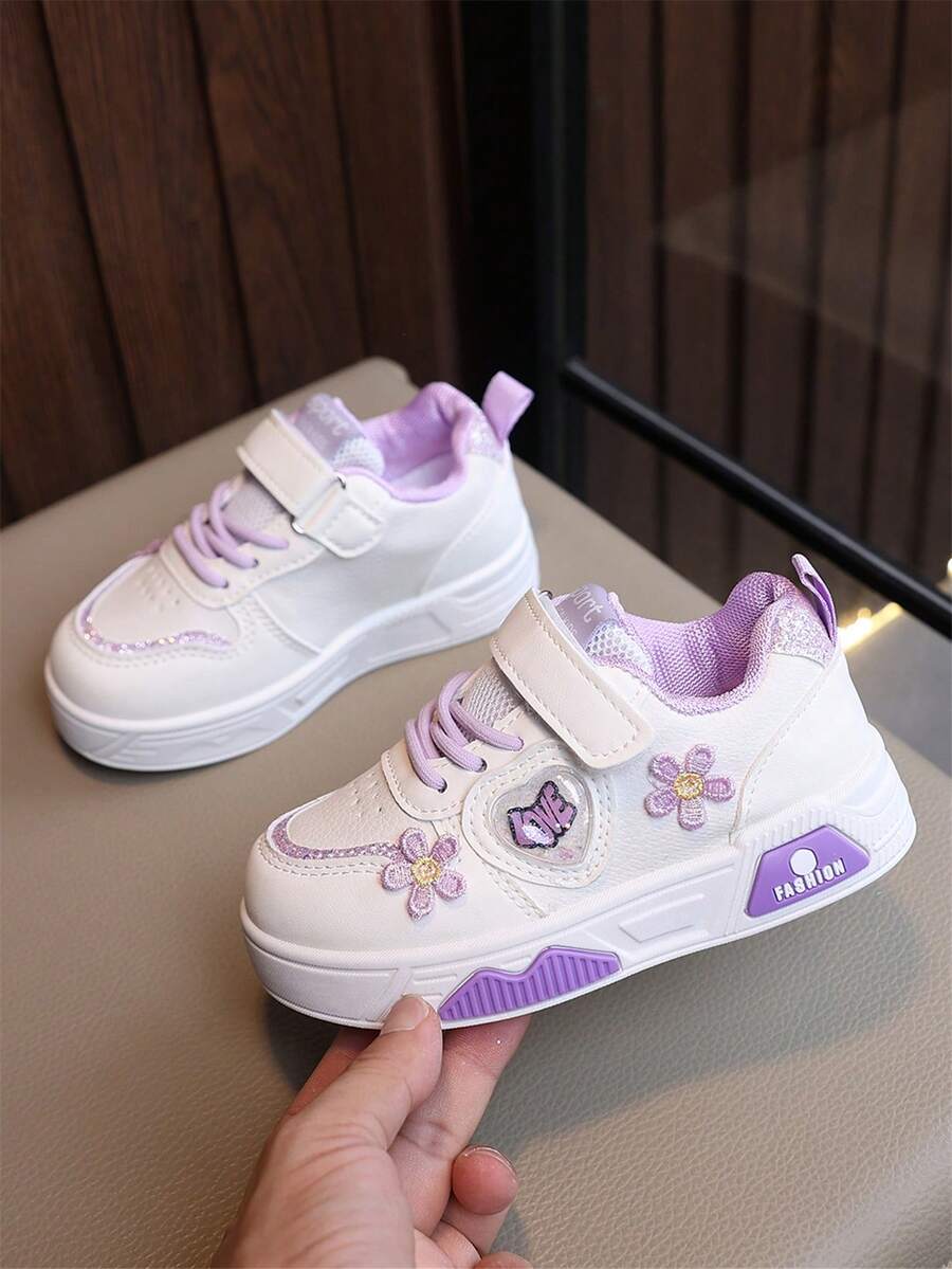 Kids' New Autumn Breathable Running Sports Shoes, Girls' Embroidered Chunky Sneakers With Bowknot For Big Kids - Purple - View 1