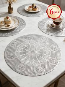 1-12pcs Sunflower Pattern Gold Placemats, European Luxury PVC Round Waterproof Oil-Proof Table Mats, Suitable For Weddings, Gatherings, Western Restaurants, Holiday Banquets - Multicolor - View 13