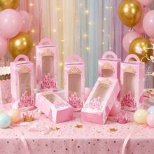 Pink Princess Castle Party Favor Box With Handle And Transparent Window, Crown Gift Candy Box, Princess Birthday Party Decoration Supplies - Multicolor - View 7