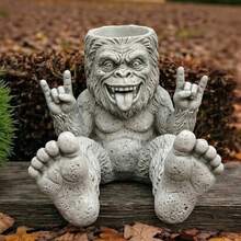 Funny Gorilla Planter Statue, Rock On Hand Gesture Resin Succulent Pot, Cute Animal Figurine Flower Pot For Outdoor Garden Home Desktop Decor - A - View 3