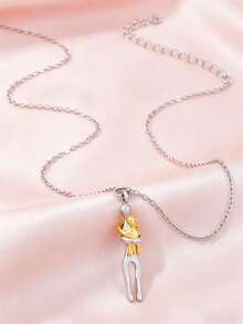 1Pc Minimalist Love Family Hugging Pendant Necklace, Two‑Color Metal Human Figure Hugging Design Necklace Daily Wear Jewelry For Parents And Children - Multicolor - View 5