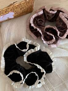 1pc French Style Autumn/Winter Velvet Lace Scrunchie, Elegant Fashionable Hair Tie For Women, Versatile Hair Accessory - Multicolor - View 4